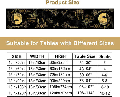 Japanese Samurai Table Runner, Black and Gold Bamboo Asian Zen Decor, Premium Linen Dining Table Cover for Home Kitchen Party,13X108 Inch5