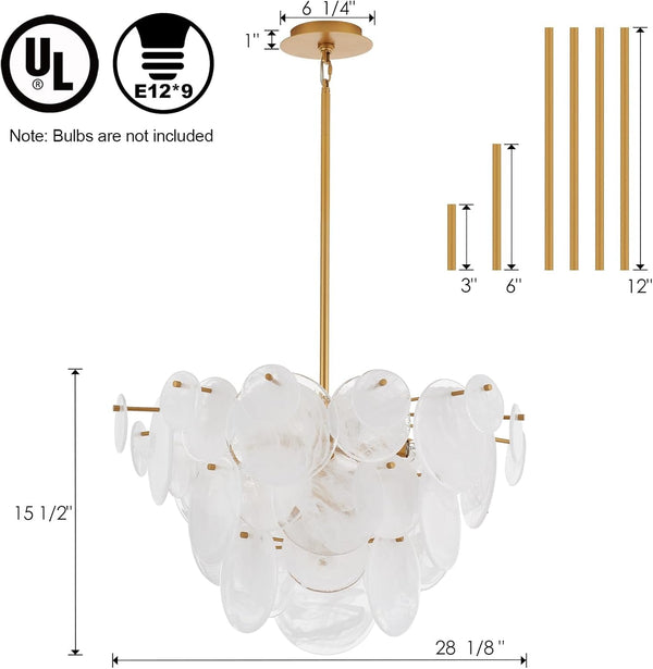 Dia 28 Inch, Modern Glass Chandeliers for Bedroom, Gold Dining Room Light Fixture, Large Vintage Pendant Chandelier for Living Room Stairway Entryway Kitchen Farmhouse Foyer7