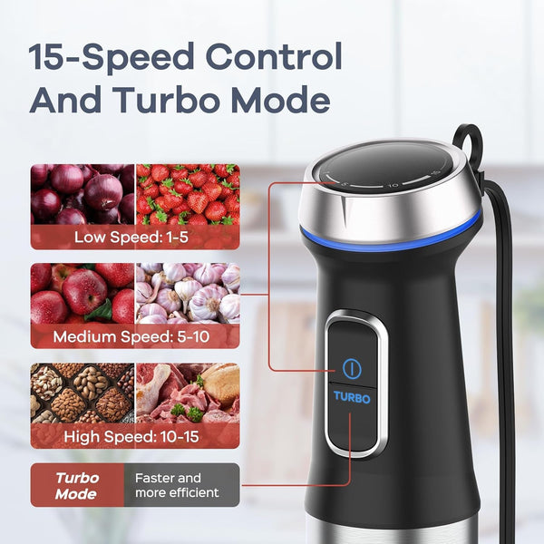 Immersion Blender 5 in 1 Hand Blender Max 1000W Heavy Duty Motor | 16 Speed Mode Handheld Blender, Stainless Steel Blade with 800Ml Mixing Beaker, 600Ml Chopper, Whisk and Milk Frother4