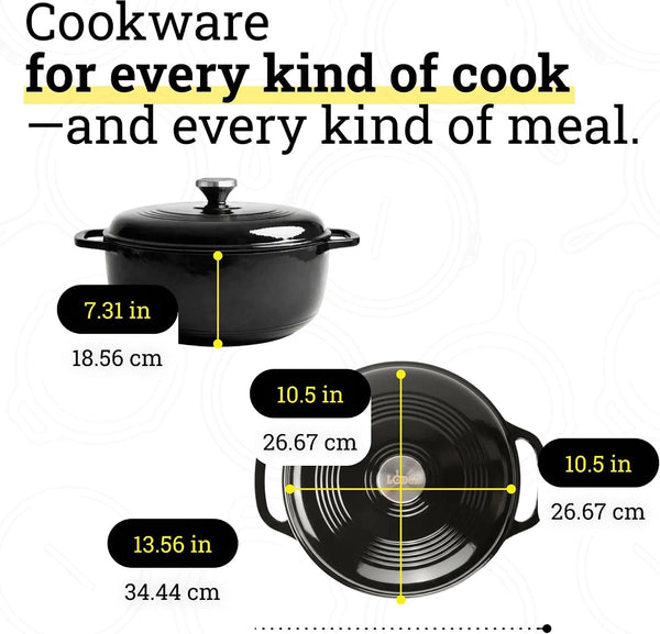 Essential Enamel Cast Iron Dutch Oven, 6 Quart, Midnight Chrome | Ideal for Bread Baking, Braising, Marinating & Slow Cooking, Features Moisture-Sealing Lid & Dual Handles5