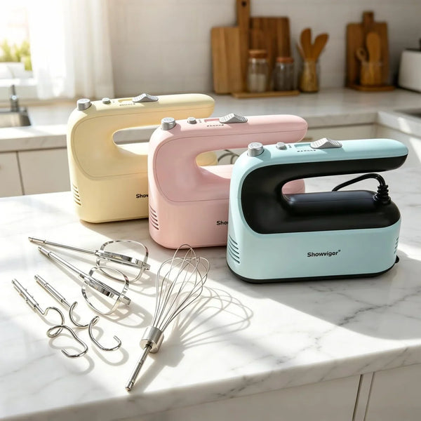 Electric Hand Mixer, 300W Handheld Mixer with 5 Stainless Steel Accessories, 5 Adjustable Speeds + Turbo Boost & Self-Control, One-Button Eject, Food Beater for Cakes, Eggs, Dough (Beige)8