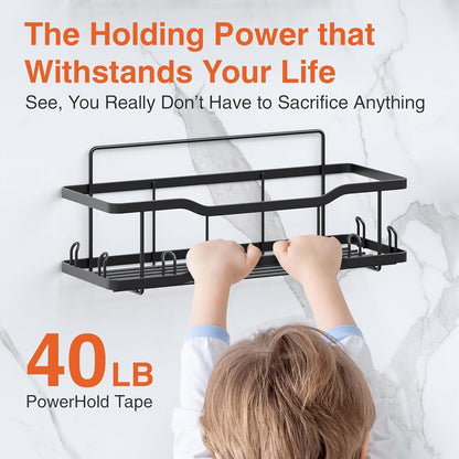 Shower Caddy Bathroom Shelves, the Athena Silken 4 Set, 40LB Capacity, Adhesive Tape No Drill - Rustproof -Gorgeous Powder Coated 304 Stainless Steel Shower Organizer for Kitchen & Home Decor - Black3