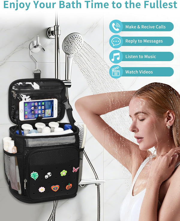 Shower Caddy Portable, Hanging Shower Caddy for College Dorm Room Essentials, Mesh Shower Bag with DIY Decoration Charms, Large Capacity Toiletry Bag for Gym, Swiming, Camping, Bathroom, Beach, Travel3