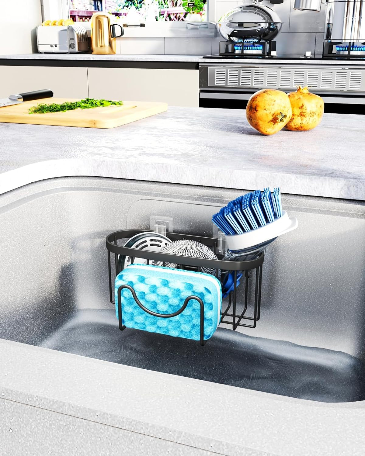 multifunctional-sponge-holder-with-unique-m-shaped-2-installation-methods-kitchen-sink-caddy-organizer-rustproof-stainless-steel-kitchen-organizers-and-storage-essentials-black