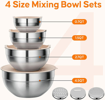 Stainless Steel Mixing Bowls with Lids Set, 4 Pack Cooking Bowls5