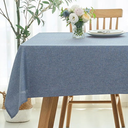 Linen Texture Tablecloth Water Resistant Antiwrinkle Spillproof Wipeable Washable Soft Fabric Table Cloth for Dining Room, Buffet Banquet Party Holiday, Rectangular 60 X 108 Inch, Demin Blue1