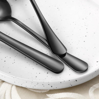 24-Piece Black Silverware Set with Steak Knives Black Stainless Steel Flatware Set for 4 Food Grade Tableware Cutlery Set Rust-Proof, Mirror Polished, Dishwasher Safe6