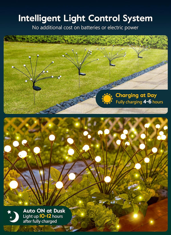 8 Pack Solar Garden Lights, 96 LED Firefly Lights, 2 Lighting Modes, Wind Sway IP65 Waterproof Outdoor Lights for Garden Yard Pathway Decor, Warm White4