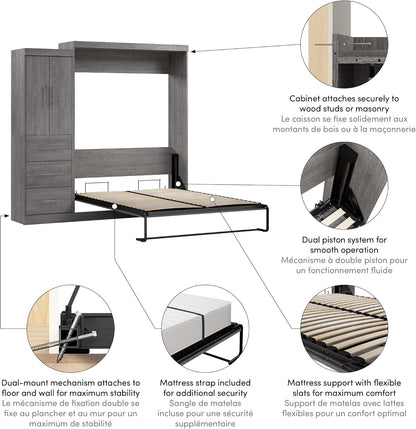 Queen Murphy Bed with Wardrobe, Bark Grey, Nebula, 90W6