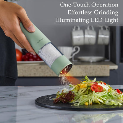 Electric Salt and Pepper Grinder Set, USB Rechargeable, Automatic Salt and Pepper Mill Grinder with Adjustable Coarseness, Electric Salt Shakers, LED Light, Refillable (2 Packs, Sage)2