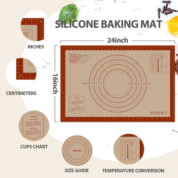 24" X 16" Silicone Baking Mat with Measurement Guides | Extra Thick Pastry Rolling & Sourdough Mat Baking Supplies for Making Pizza, Pie, Cookies and Bread7