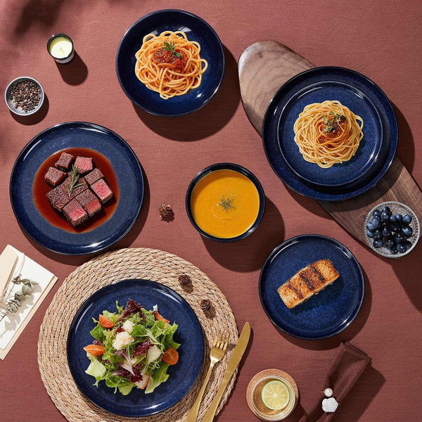 16 Piece Dishes Dinnerware Set with Pasta Bowls for 4, Midnight Blue2