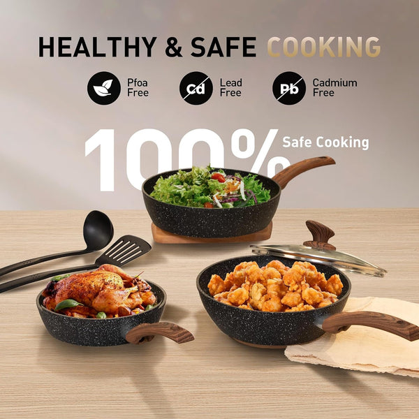 12 Piece Pots and Pans Set, Induction Kitchen Cookware Sets | Black Granite Nonstick Pans Set for Cooking, 100% PFOA & PFAS Free Non-Toxic, Easy to Clean6