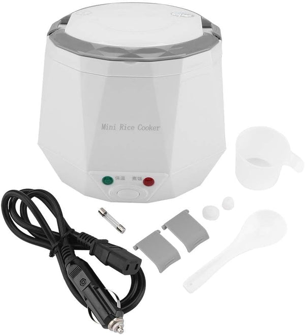 Electric Rice Cooker Portable Electric Car Truck Food Steamer Mini Travel Rice Cooker 12V 100W 1.3 L Portable Meal Heater Food Warmer(White)1