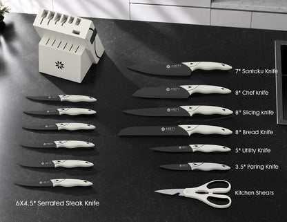 Kitchen Knife Set with Block 15 PCS, Dishwasher Safe Kitchen Knives2