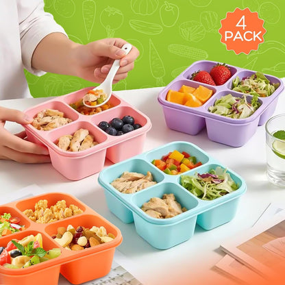 Bento Box Adult Lunch Box- 4 Pack,4 Compartment Snack Containers Reusable Meal Prep Stackable Bpa-Free Lunch Containers for Home, Work, Travel (4 Color)3