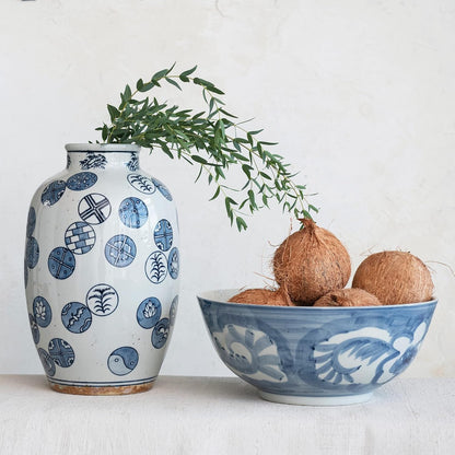 Creative Co-Op Hand Painted Stoneware Bowl with Floral Design, Blue and White3
