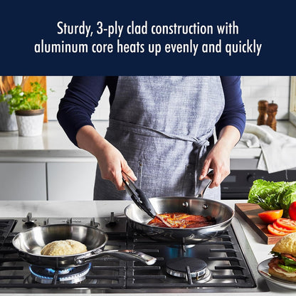 Henckels Clad H3 10-Pc Stainless Steel Cookware Set, Oven Safe up to 500°F | Dishwasher Safe, Tri-Ply Clad Construction. Induction Compatible Designed for All Cooktops.3