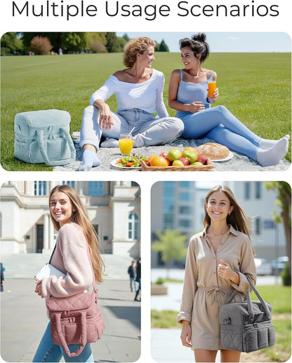 Lunch Bag Women, Double Deck Insulated Lunch Box, Camel8