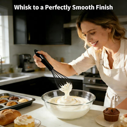 Silicone Balloon Whisk, Perfect for Non-Stick Cookware, Milk and Egg Beater Blender, Heat Resistant Kitchen Whisks for Whisking, Cooking, Baking, Beating, Frothing & Stirring (Black)2