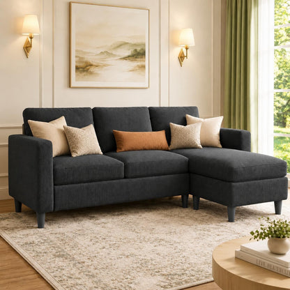 3-Seat Reversible Sectional Sofa with Ottoman, Small Couch, Grey1