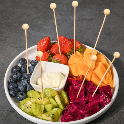 300Pcs Fancy Toothpicks for Appetizers,4.7Inch Wooden Ball Cocktail Picks for Drinks,Bamboo Appetizer Skewers for Charcuterie Boards Accessories,Martini, Sandwich,Desserts,Fruit3