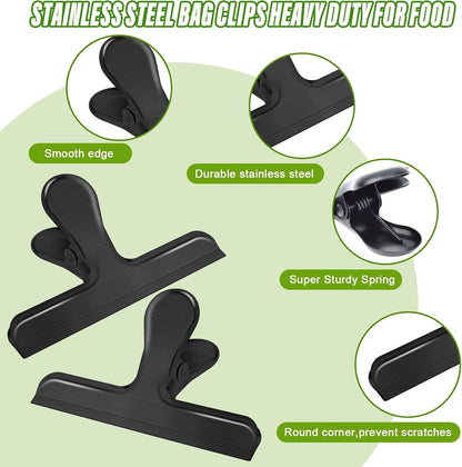 Chip Clips, 6 Pack Stainless Steel Bag Clips for Food Storage,Medium Size Chip Clips Heavy Duty, Food Bags Clamp Clip for Chips and Other Food Bags,Snack Bags Clips,Metal Clip for Home Office,Black3