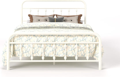 Full Metal Bed Frame with Victorian Iron-Art Headboard, Cream9