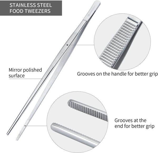 12 Inch Kitchen Tweezers Fine Tweezer Tongs,  Stainless Steel Food Tweezers Multi-Function Precision Serrated Tips Cooking Tongs Kitchen Serving Tong3