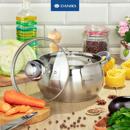Modern 2 Quart Stainless Steel Stock Pot with Glass Lid, Tri-Ply Bottom for Even Heating, Induction Compatible, Dishwasher Safe, Heatproof Handles2