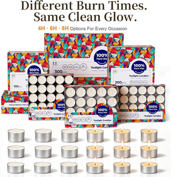 Tea Lights Candles 80 Pack, 4 Hour Palm Wax Tealights8