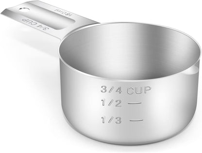 1PCS 3/4Cup(180Ml, 6Oz) Measuring Cup, 18/8 Stainless Steel Measure Scoop1