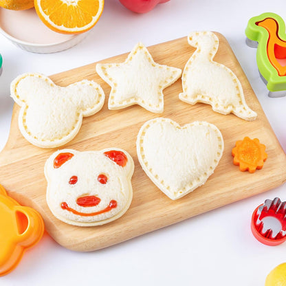 Sandwich Cutters for Kids Lunch LARGE 6 Pcs | Sandwich Maker, Cookie Cutters Set, Stainless Steel, Dinosaur Mouse Heart Star Bear2