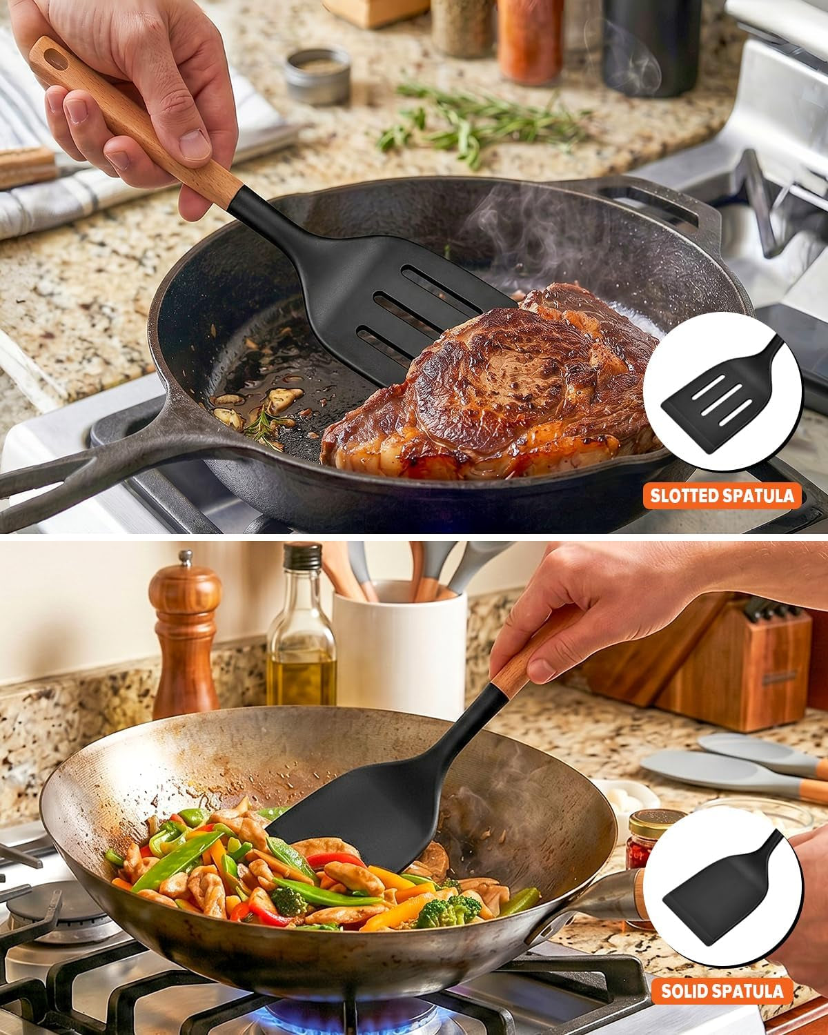 cooking-utensils-for-nonstick-cookwares-bpa-free-matte-silicone-heat-resistant-large-solid-slotted-spoons-and-spatulas-for-frying-mixing-serving-turning-and-stirring-wooden-handle-black