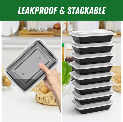 50 Pack (100-Piece) 32 Oz Meal Prep Containers with Easy Open Lids, Black4