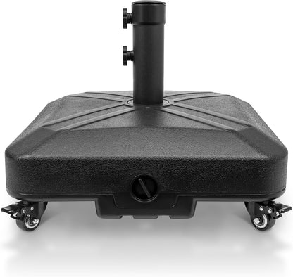 Patio Umbrella Base Heavy Duty with Wheels Square Market Stand for Outdoor 4 Locks 2 Knobs 125Lb Capacity, Black1