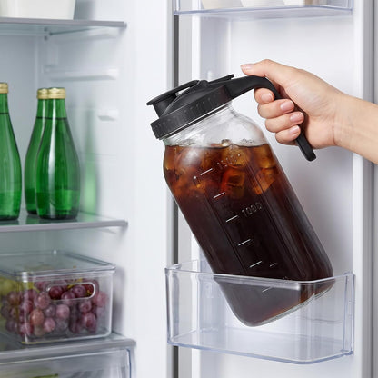64Oz(2 Quart) Mason Jar Pitcher, Glass Pitcher with Lid for Cold Brew | Airtight, Leakproof, Pour Spout Lid, Ergonomic Handle, Wide Mouth, Thick Glass, Fridge & Dishwasher Safe, for Sun & Iced Tea7