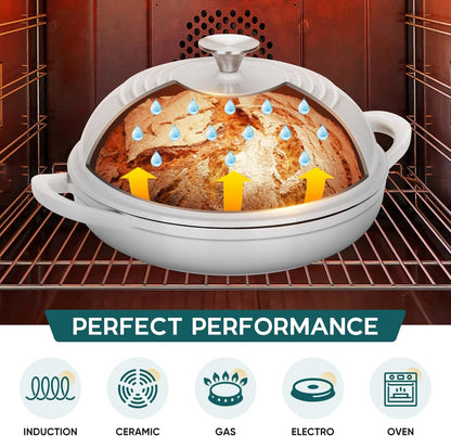 Dutch Oven for Sourdough Bread Baking, 6 Qt round Enameled Cast Iron Dutch Oven for Homemade Artisan Bread, Dome Lid & Shallow Base, Matte Black Interior & Durable, Oven-Safe to 500℉, White4