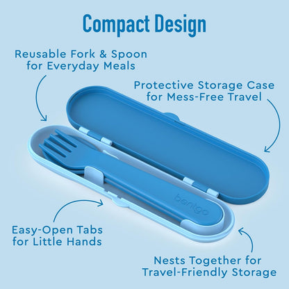 Bentgo® Kids Plastic Utensil Set - Reusable Fork, Spoon & Storage Case, PFAS- & Bpa-Free, Easy-Grip Handles, Lightweight, Dishwasher Safe, School Lunch, Travel & On-The-Go (Blue)4