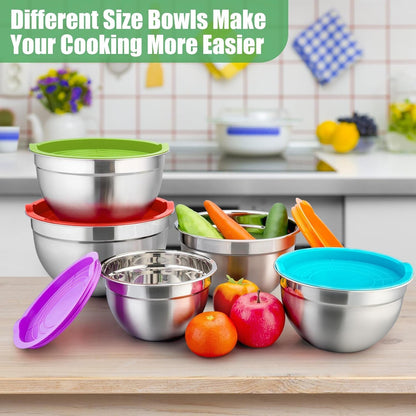 Metal Mixing Bowls with Lids Set, Airtight Lids & Multicolor2