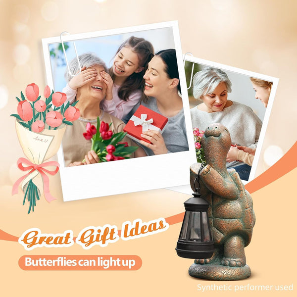 Turtle Solar Outdoor Garden Statue, Resin Statue with Solar Light Lantern9
