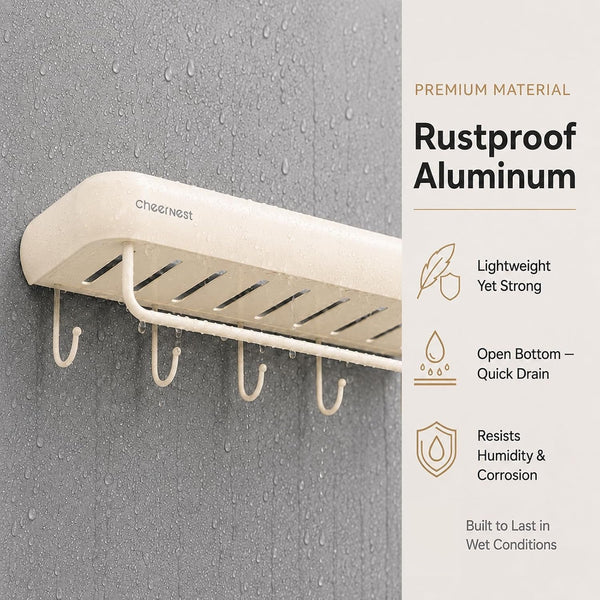 Shower Caddy Adhesive, No Drilling Aluminum Bath Organizer Shelf7