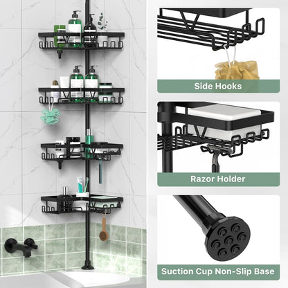 Corner Shower Caddy Tension Pole 4 Tier Shower Caddy Organizer Black5