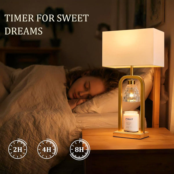 2 in 1 Gold Table Lamp with Candle Warmer, Timer & Dimmer, Modern4