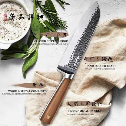 Santoku Knife - Japanese High Carbon Steel Hand Forged Chef Knife 7"4