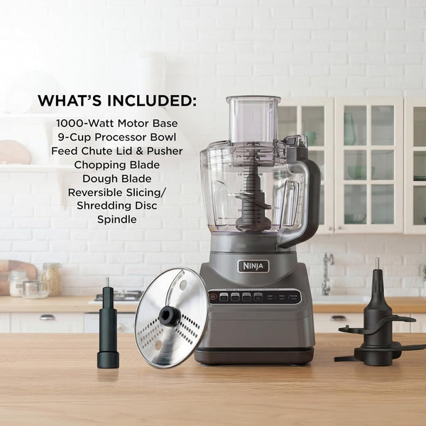 Ninja Professional plus Food Processor, 1000PW, 9-Cup, Grey, BN601 | Auto-Iq Presets Chop, Slice, Puree & Mix Dough. 9-Cup Bowl, 3 Blades, Feed Chute & Pusher. Dishwasher-Safe Parts.9