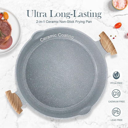Ceramic Frying Pan with Lid, 14 Inch Saute Pan, Non Stick Frying Pans, 2-In-1 Large Cooking Pan, Nonstick Skillet, Compatible with All Stoves, PTFE & PFOA Free, Blue5