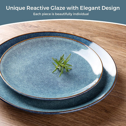 Ceramic Dinnerware Sets for 4, 12 Pieces Handpainted Plates and Bowls Set, Scratch Resistant Stoneware Dishes Set, Dishwasher & Microwave Safe, Ceylon Blue3