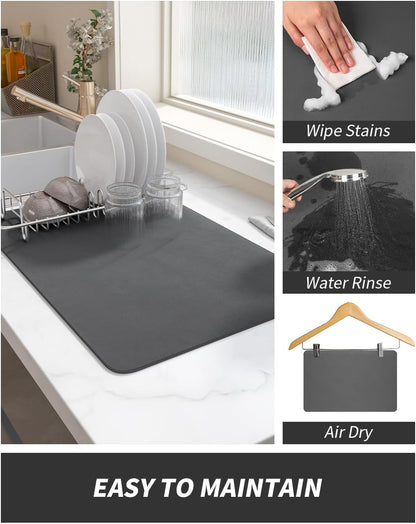 Coffee Mat Dish Drying Mat for Kitchen Counter-Bar Accessories, Hide Stain, Rubber Backed, Absorbent, Fit under Coffee Maker, Espresso Machine, Pot, Dish Rack, 12"X19", Dark Grey4