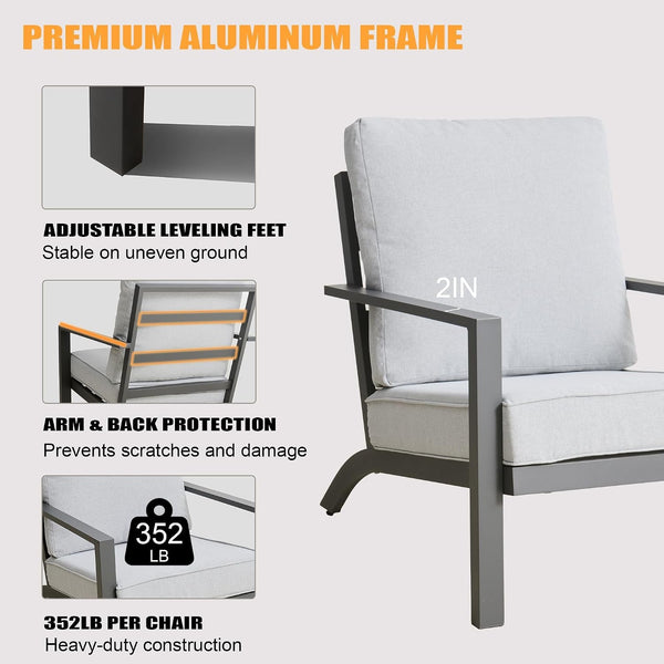4-Piece Aluminum Patio Furniture Set with Adjustable Coffee Table, Gray4